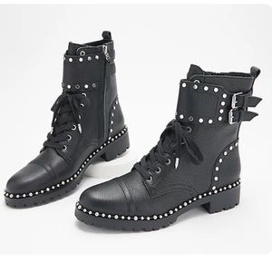 Sam Edelman Jennifer Leather Studded Lace-Up Boots